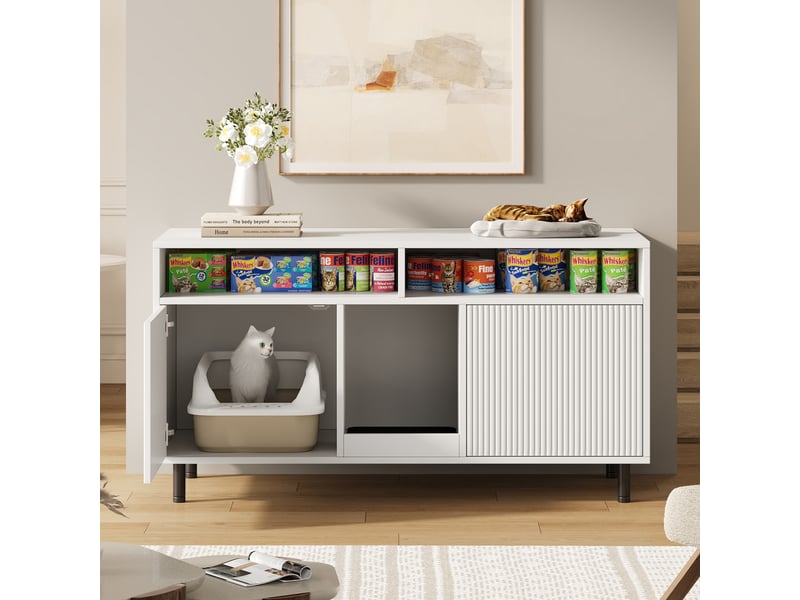  Meuble cache-litière avec rangement, maison de toilette discrète, blanc, 120 x 50 x 66 cm, mdf Fay Lum - Conforama B