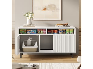 Meuble cache-litière avec rangement, maison de toilette discrète, blanc, 120 x 50 x 66 cm, mdf