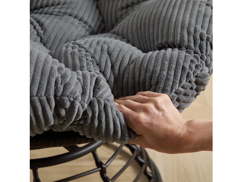  Fauteuil papasan pivotant ø92 cm – marron et gris – coussin épais en velours côtelé, rotation 360°  - Conforama E