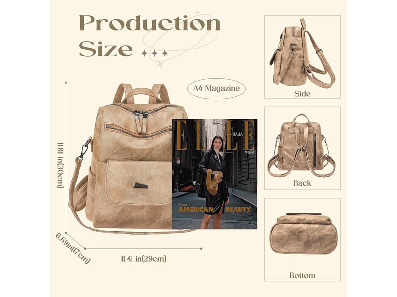  Sac à dos femme en cuir, petit format – imperméable, anti-vol, bandoulière pour ladies-kaki  - Conforama B
