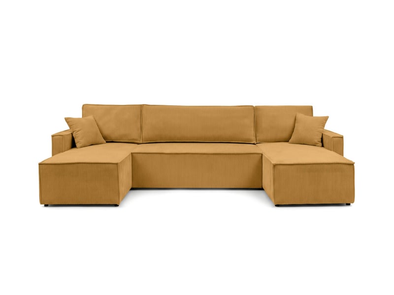  Farah - canapé d'angle panoramique convertible 6 places accoudoirs slim en velours cotelé  - Conforama E