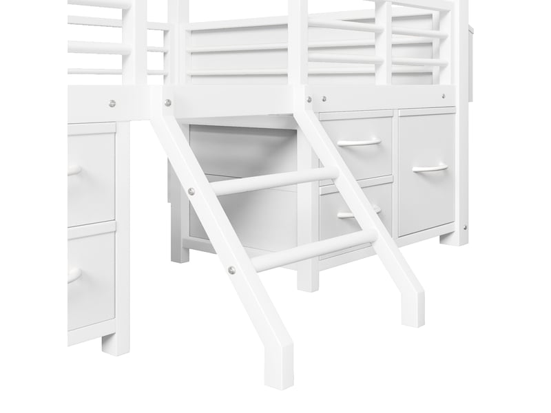 Lit mezzanine enfant 90 x 200 cm blanc, métal et mdf, toit maison avec led et tiroirs de rangement - Conforama E