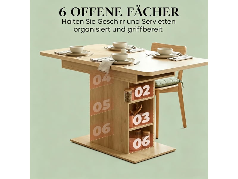  Table à manger rectangulaire extensible 4 à 6 personnes, 110-130 cm, 6 rangements  - Conforama D