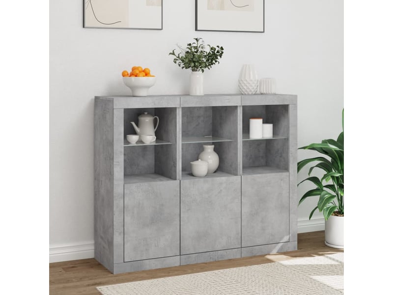  Buffets avec lumières led 3 pcs - bahut - meuble de rangement gris béton bois d'ingénierie  - Conforama D
