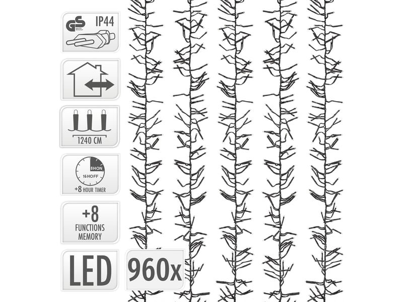 Ecd germany guirlande lumineuse de noël en grappe 12,4 m, 960 led blanc chaud, décoration pour intérieur et extérieur, avec 8 modes et fonction mémoire, éclairage ip44, décorer sapin jardin fenêtre ECD Germany GmbH - Conforama D
