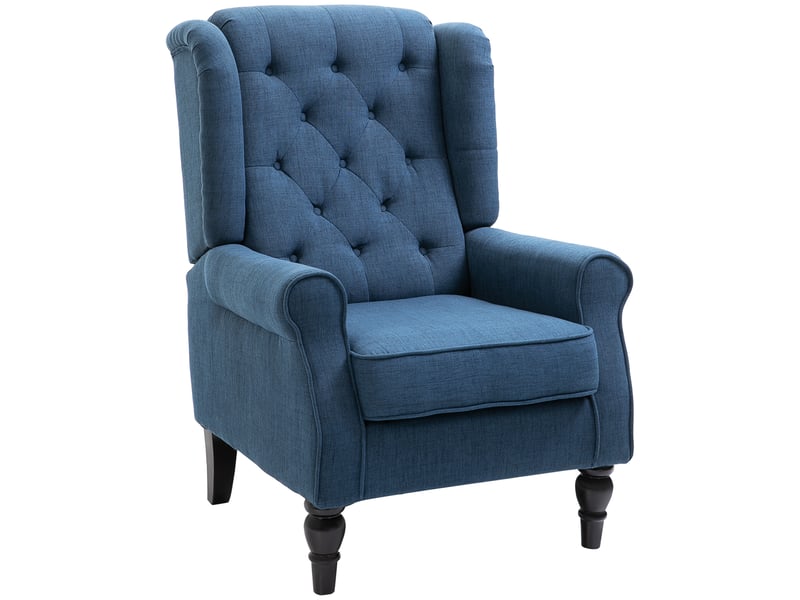  Fauteuil à oreilles en flanelle avec pieds en bois bleu 74 x 86 x 102 cm  - Conforama A