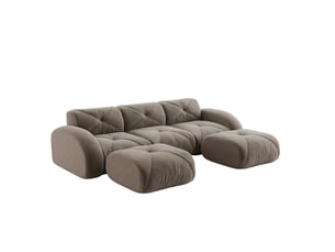 Canapé modulable en u 3 places en tissu taupe avec 2 poufs, confort sans cadre pour votre salon accueillant