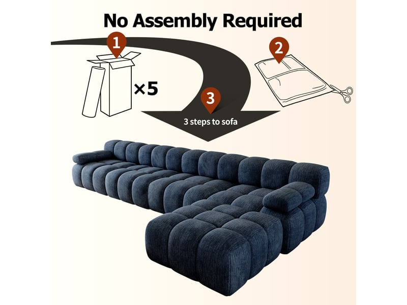  Canapé d'angle en l 400 cm, sans montage, mousse compressée, pour salon, chambre et appartement, bleu  - Conforama D