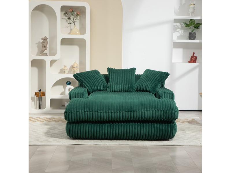  Chauffeuse convertible modenvie en velours côtelé vert émeraude 125 x 155 x 63 cm avec 3 coussins  - Conforama D