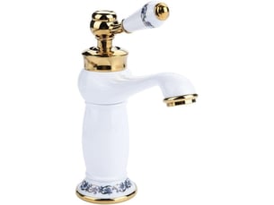 Robinets en céramique antique laiton, évier porcelaine bleublanc, col long vintage. Mitigeur pour lavabocuisine, eau froide, style rétro élégant.