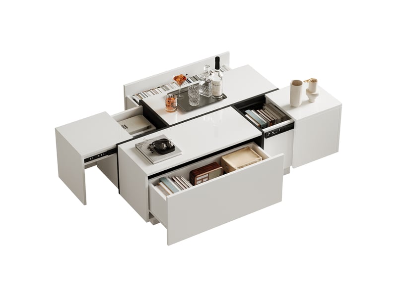  Table basse carrée blanche et noire brillante avec 4 tiroirs, table de salon bicolore 100x60x40 cm, charge 30 kg  - Conforama D