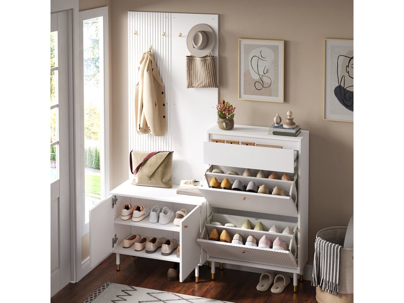  Ensemble entrée en mdf et aggloméré, meuble à chaussures, avec patères, rangement à 2 portes, à assembler  - Conforama D