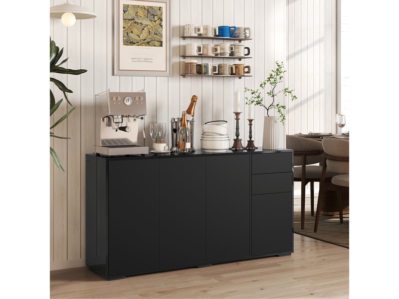 Buffet meuble de rangement 2 tiroirs coulissants 4 portes étagère réglable panneaux de particules 140 x 36 x 74 cm noir - Conforama D