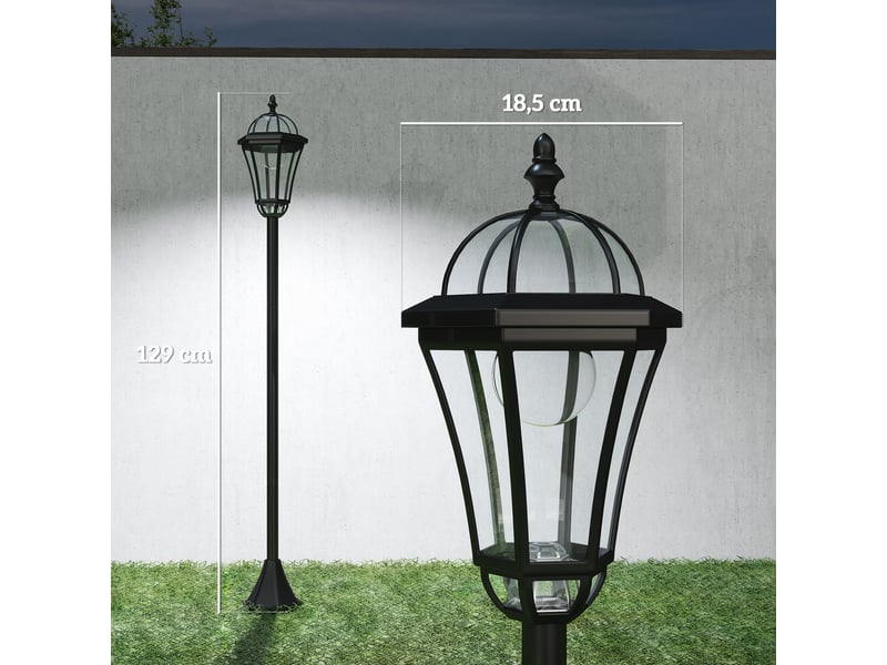  Lot 2 lanternes solaires jardin, chemin, intempéries, 129 cm, led, 6 h, ip44, extérieur, noir.  - Conforama E