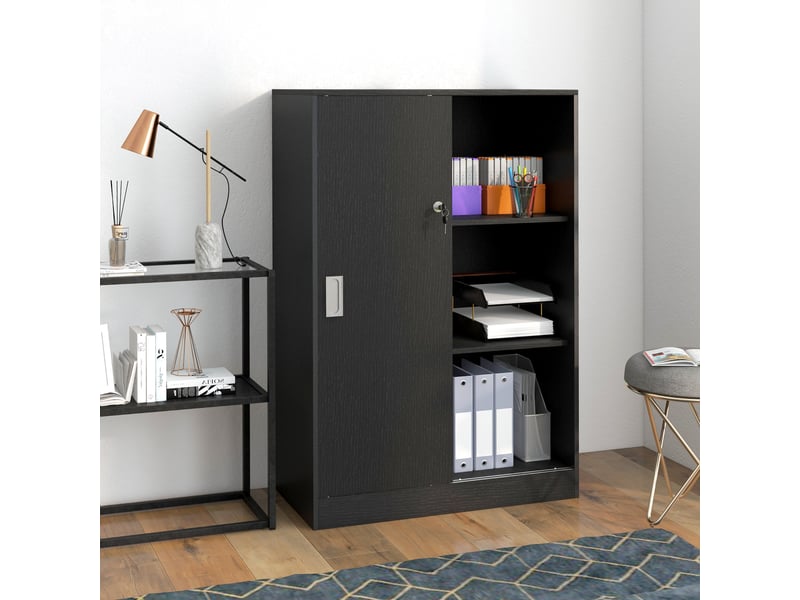  Armoire de bureau à 3 étagères avec 2 serrures de sécurité et portes coulissantes, 80 x 40 x 120 cm, noire  - Conforama D