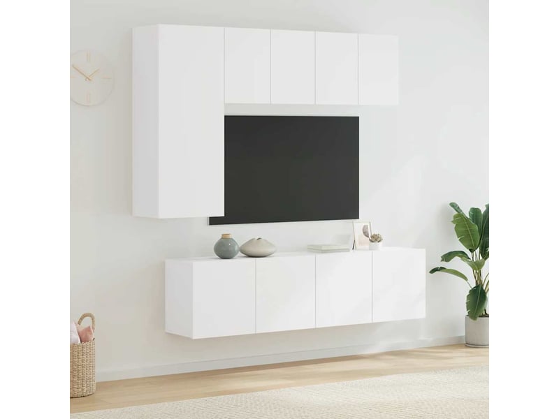  Meuble tv - unités murales tv 5 pcs blanc bois d'ingénierie  - Conforama B