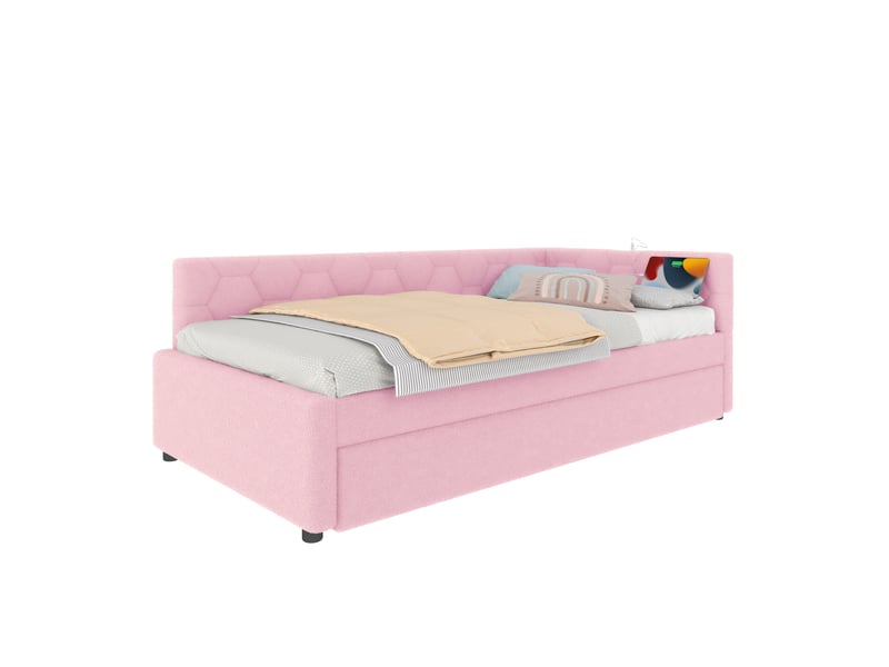 Lit de jour 90*200cm sans matelas avec sommier, lit gigogne, usb et type-c, bouclé rose pour chambre  - Conforama A