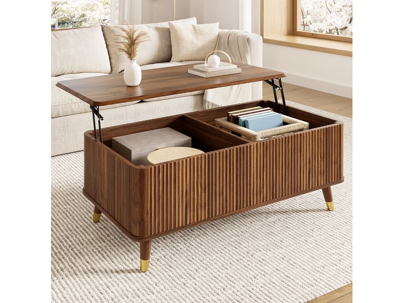  Table basse 97x52x56,5 cm plateau réglable mdf noyer  - Conforama C