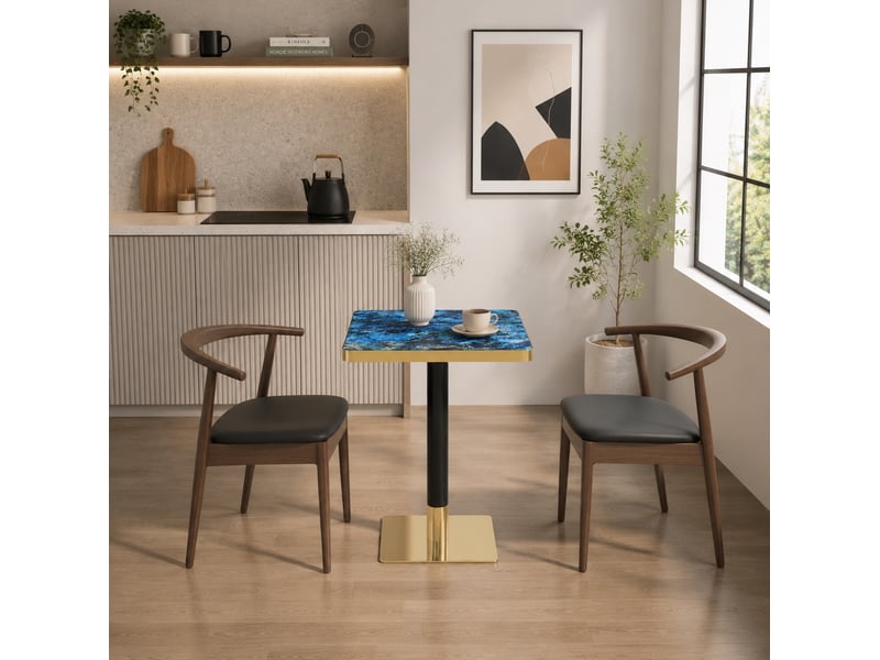 Table à manger carrée, 60x60x74 cm, effet marbre, salle à manger, pratique, plateau mdf, piètement métal, coloris bleue - Conforama D