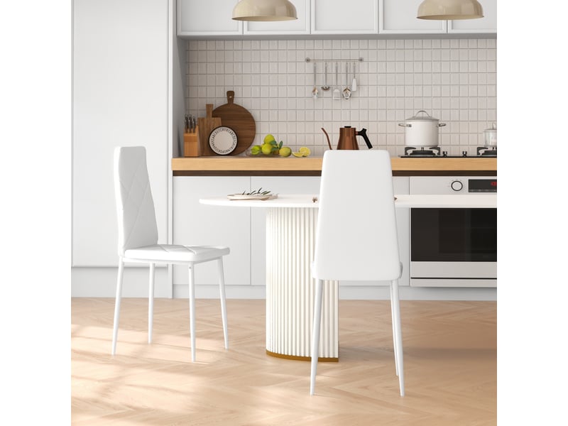  Lot de 2 chaises de salle à manger avec dossier haut, revêtement synthétique et pieds en acier, blanc  - Conforama C