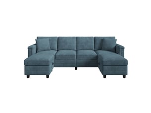 Canapé modulable corda, bleu, lu convertible, 261x134x82 cm, 2 poufs avec rangement, 2 coussins, tissu chenille