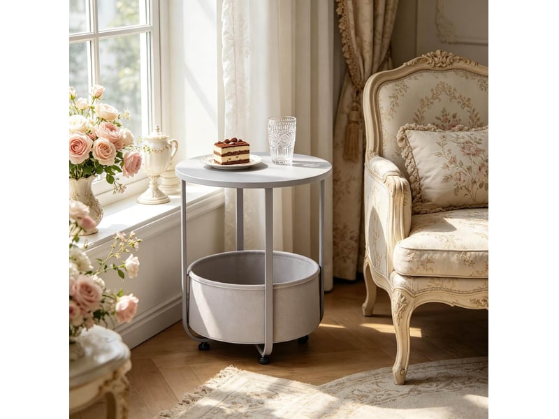  Table d’appoint ronde 45x45x50 cm avec panier en tissu gris  - Conforama B