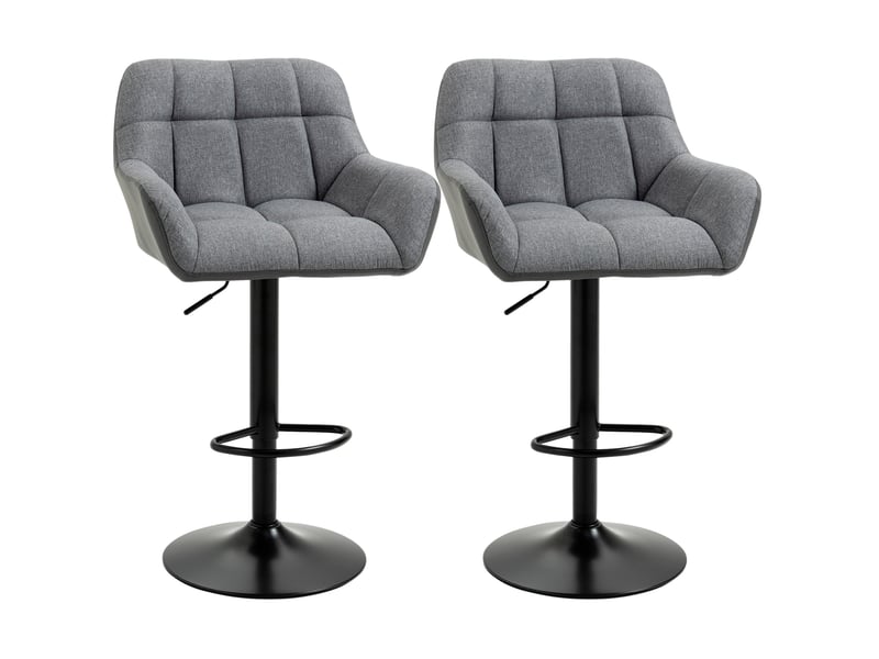 Tabouret de bar lot de 2 réglable en hauteur pivotant à 360 degrés avec dossier et repose-pieds en tissu gris - Conforama A