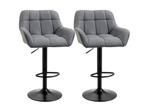 Tabouret de bar lot de 2 réglable en hauteur pivotant à 360 degrés avec dossier et repose-pieds en tissu gris