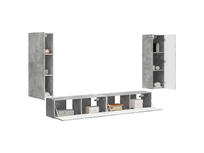  Ensemble de meuble tv - banc tv - meuble de rangement mural 4 pcs gris béton bois d'ingénierie  - Conforama C