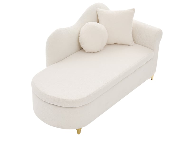 Méridienne fixe avec rangement 134x64x70 cm tissu effet peau lainée beige clair - Conforama A