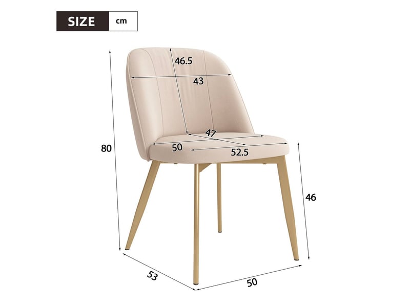  Lot de 6 chaises de salle à manger 53x50x80 cm – beige et doré – velours, dossier semi-enveloppant  - Conforama C