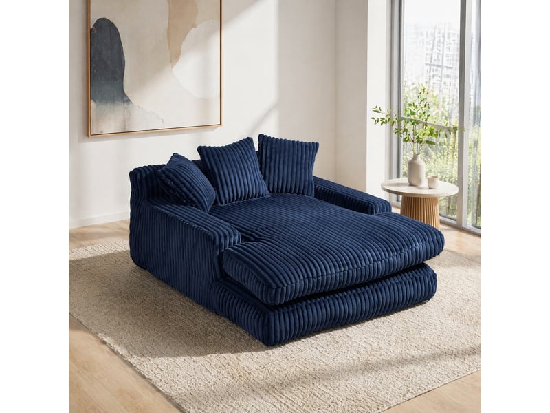 Canapé droit convertible 1 place en velours côtelé bleu marine avec 3 coussins, sans montage, pour se détendre - Conforama B