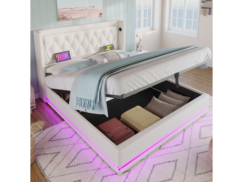  Lit en pu blanc 180 x 200 cm  - Conforama D