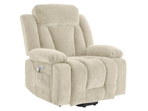 Fauteuil relax électrique avec massage 8 points, chauffage lombaire, relevage, usb, coffre et poches latérales en tissu beige