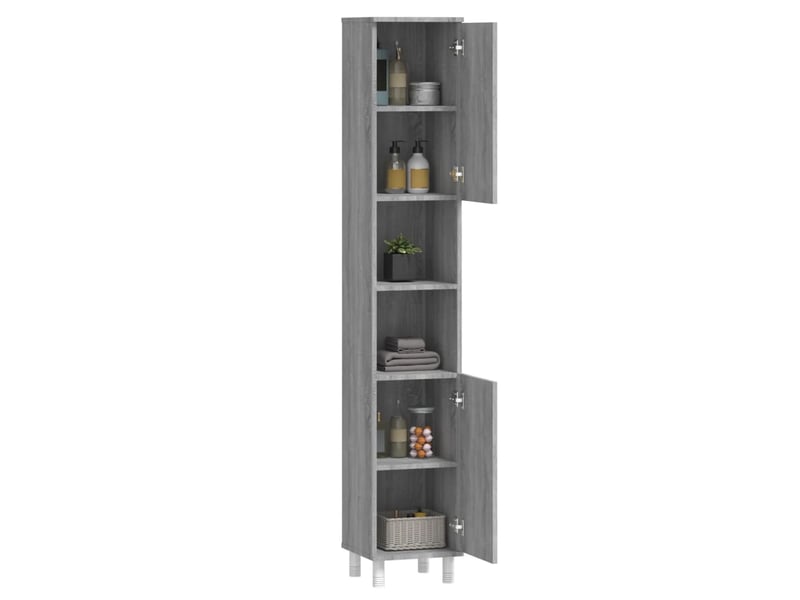  Amoire de salle de bain, meuble de rangement sonoma gris 30x30x179 cm bois d'ingénierie  - Conforama E