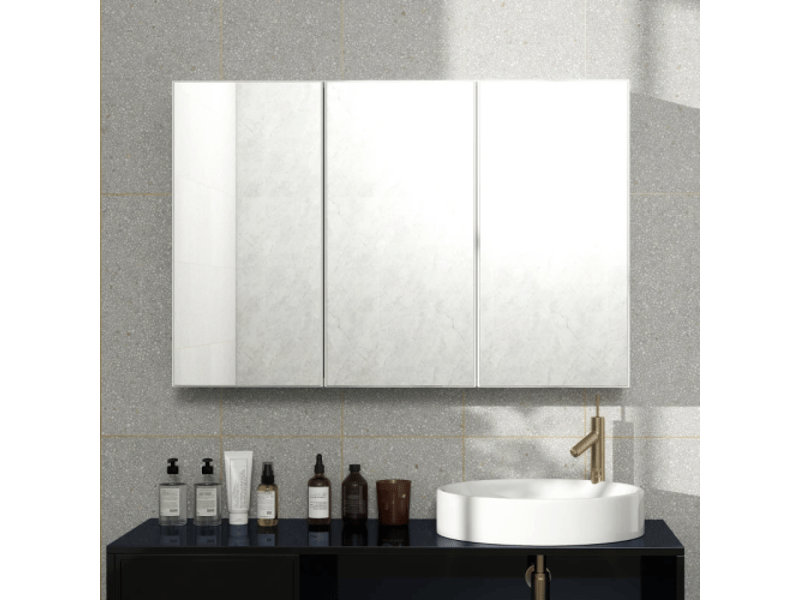  Armoire de salle de bain blanche 90x15,5x60 cm, 3 portes miroir, murale, en panneaux de particules  - Conforama B