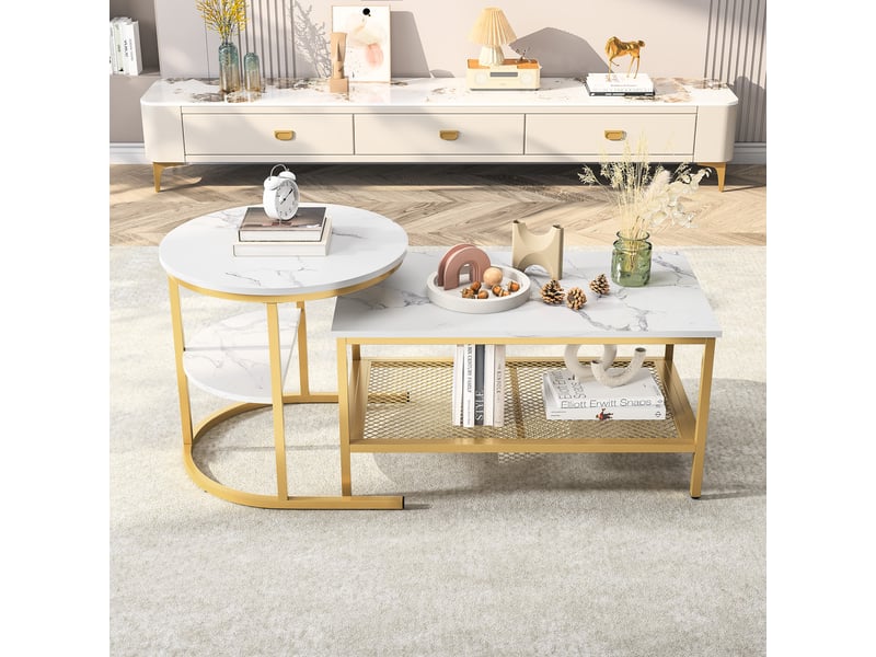  Table basse gigogne avec rangements, lot de 2, dorée evryae  - Conforama B