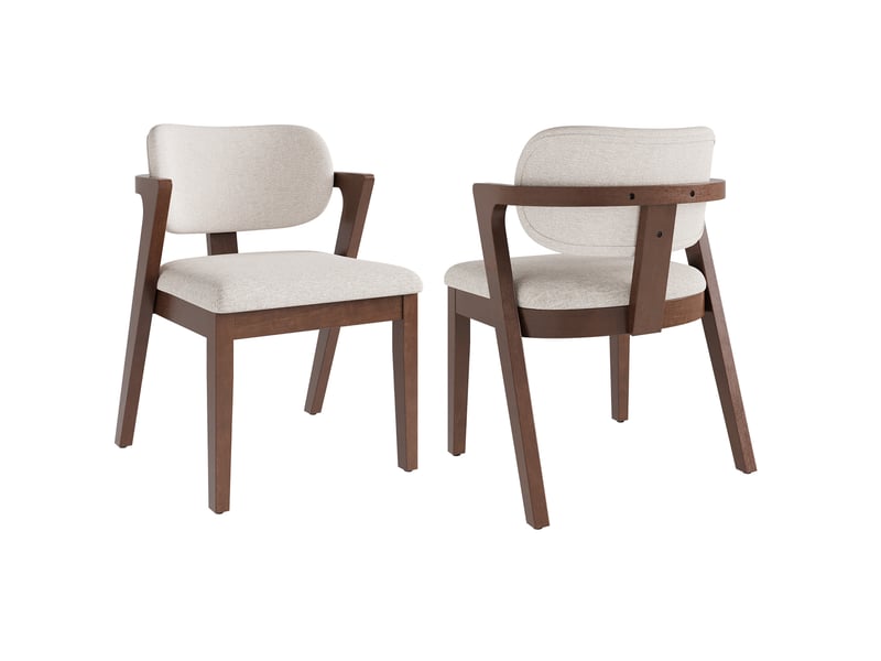  Lot de 2 chaises de salle à manger avec accoudoirs, bois, lin, noyer et beige avoine  - Conforama A