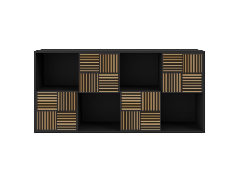  Bibliothèque - 125 x 30 x 60 cm - blanc ivoire - meuble de rangement avec portes à effet lattes et niches - meuble tv ou étagère polyvalent  - Conforama A