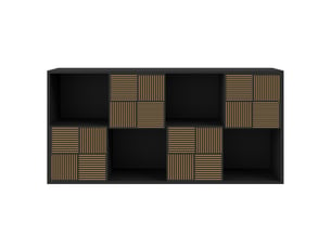 Bibliothèque - 125 x 30 x 60 cm - blanc ivoire - meuble de rangement avec portes à effet lattes et niches - meuble tv ou étagère polyvalent