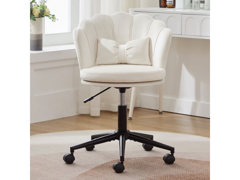  Fauteuil de bureau pivotant en velours, hauteur réglable 73-83 cm avec coussin - beige Fay Lum - Conforama E