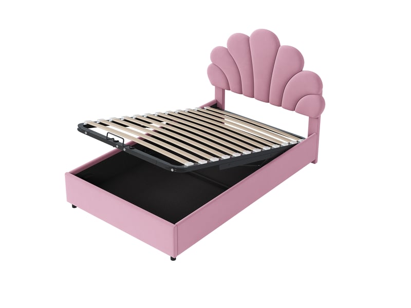  Lit enfant 90x200cm,lit coffre en velours avec tête de lit réglable en hauteur,en forme de fleur,rose lit enfant rose - Conforama E