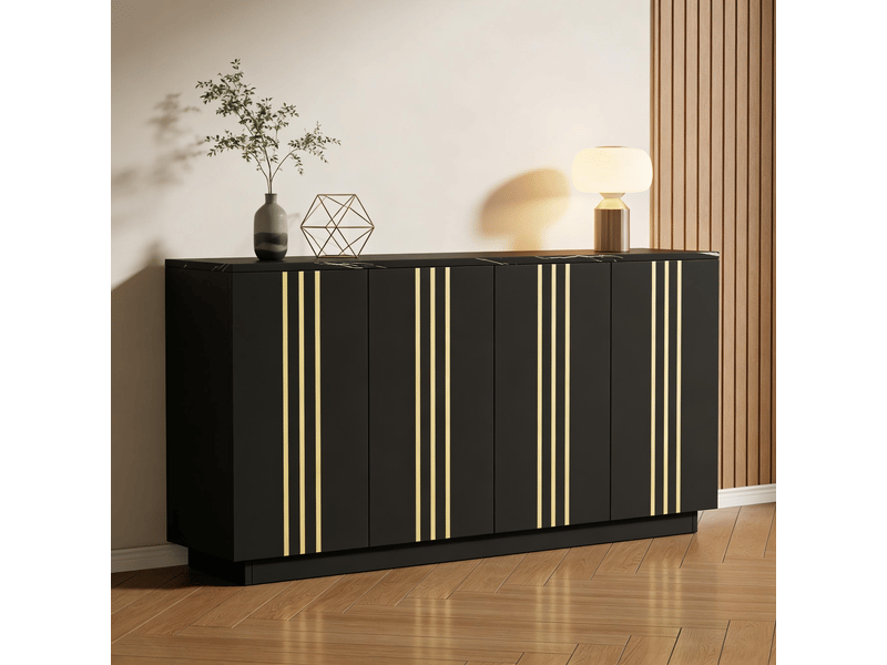  Buffet salon noir et or 140 cm meuble de rangement 4 portes  - Conforama B