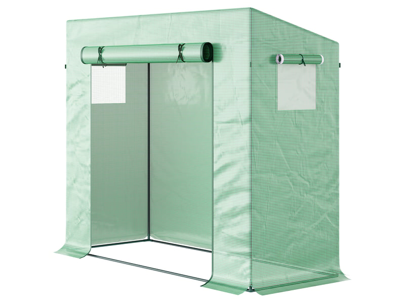  Serre de jardin en aluminium, avec porte enroulable et fenêtres latérales, en acier et plastique, 200 x 76 x 168 cm, verte  - Conforama B