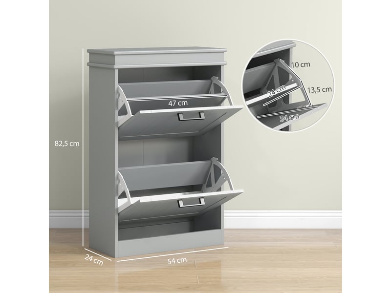  Meuble à chaussures, 2 portes abattants, étagères réglables, pour entrée, 54 x 24 x 82,5 cm, couloir, gris  - Conforama C