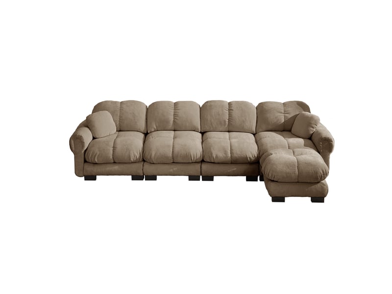 Canapé d'angle 4 places en chenille modulable avec ottomane mobile 330 x 149 x 90 cm marron - Conforama A