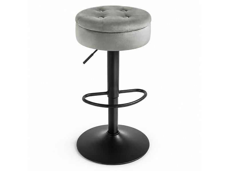 Tabouret de bar réglable,39x39x79,5 cm,avec rangement,velours,gris clair  - Conforama A