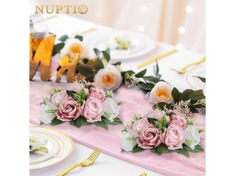  Centres de table de fleurs artificielles - 2 pièces rose poussiéreux boules fausses fleurs 24cm diamètre - arrangement fausses roses soie pour décorations centre de table fête mariage  - Conforama C