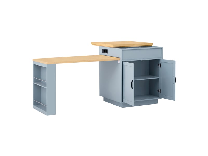  Îlot de cuisine 125,5-187,5x71x93 cm bleu en mdf, extensible avec roulettes et led pour cuisine  - Conforama A