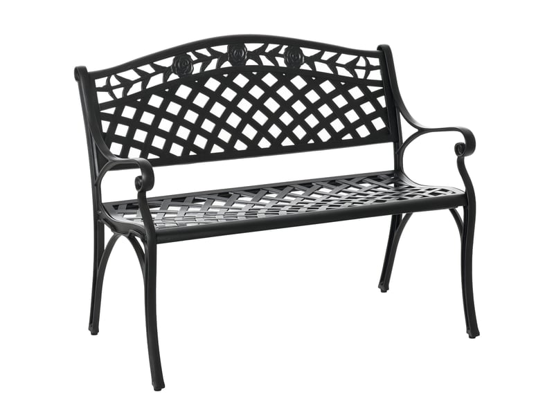  Banc 2 places, banc de jardin en aluminium, banc en métal avec accoudoirs, style champêtre, noir, 102,5 x 61 x 84 cm  - Conforama A